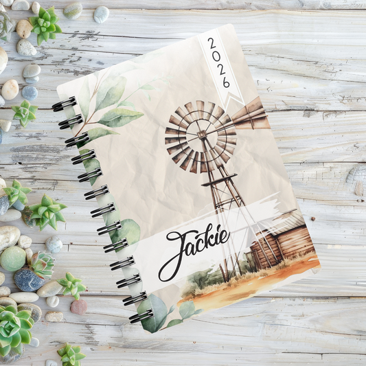 WATERCOLOR WINDPOMP AND EUCALYPTUS 1 DAY DIARY 2026