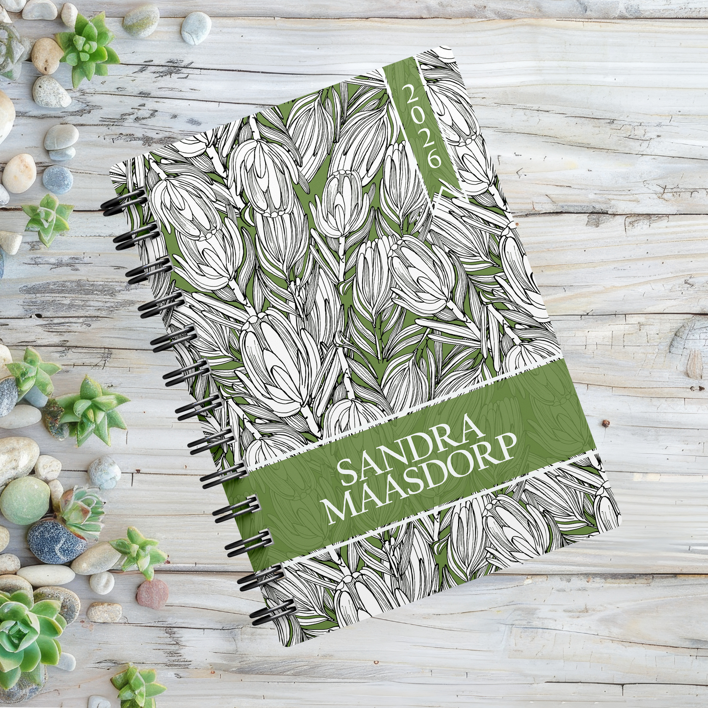 PROTEA GREEN OUTLINE 1 DAY DIARY 2026