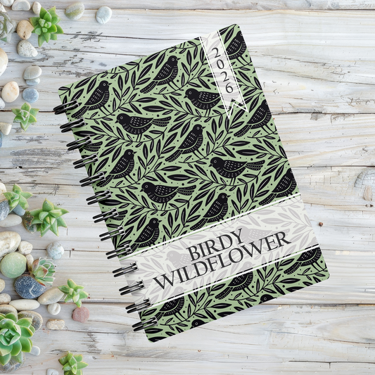 BIRDS PATTERN MINT 1 DAY DIARY 2026