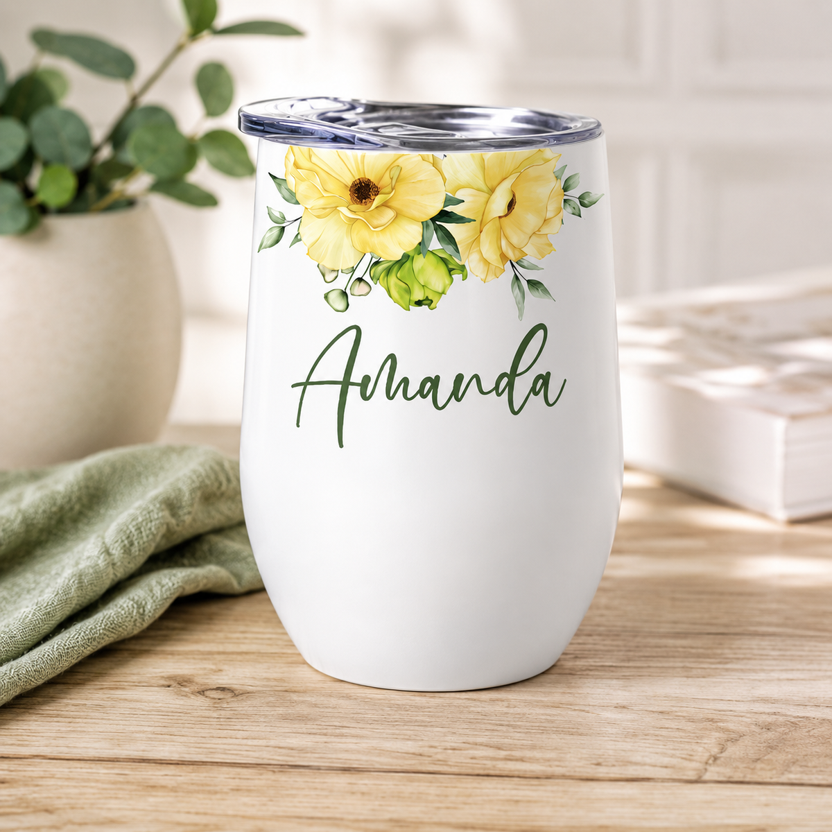 YELLOW FLORAL WINE TUMBLER