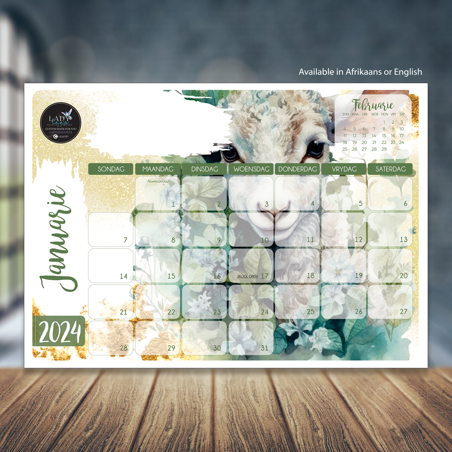 BABY LAMB GREEN GOLD DESKPAD