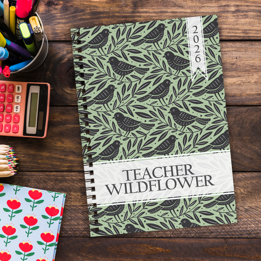 BIRDS PATTERN MINT TEACHER PLANNER 2026