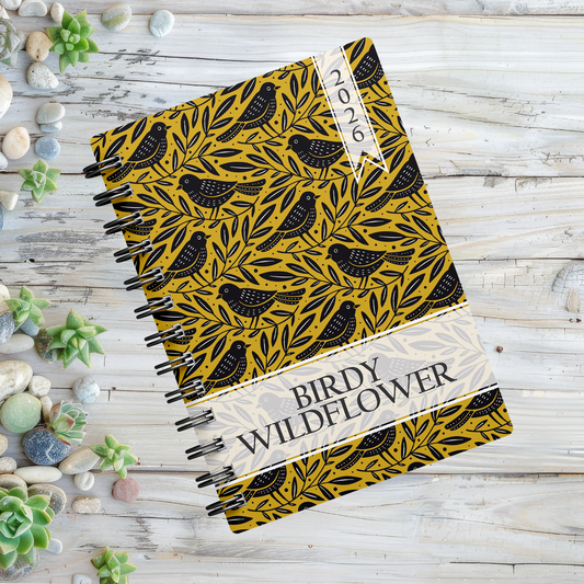 BIRDS PATTERN MUSTARD 1 DAY DIARY 2026