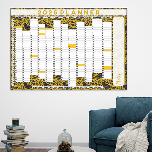 BIRDS PATTERN MUSTARD  WALL CALENDAR 2026
