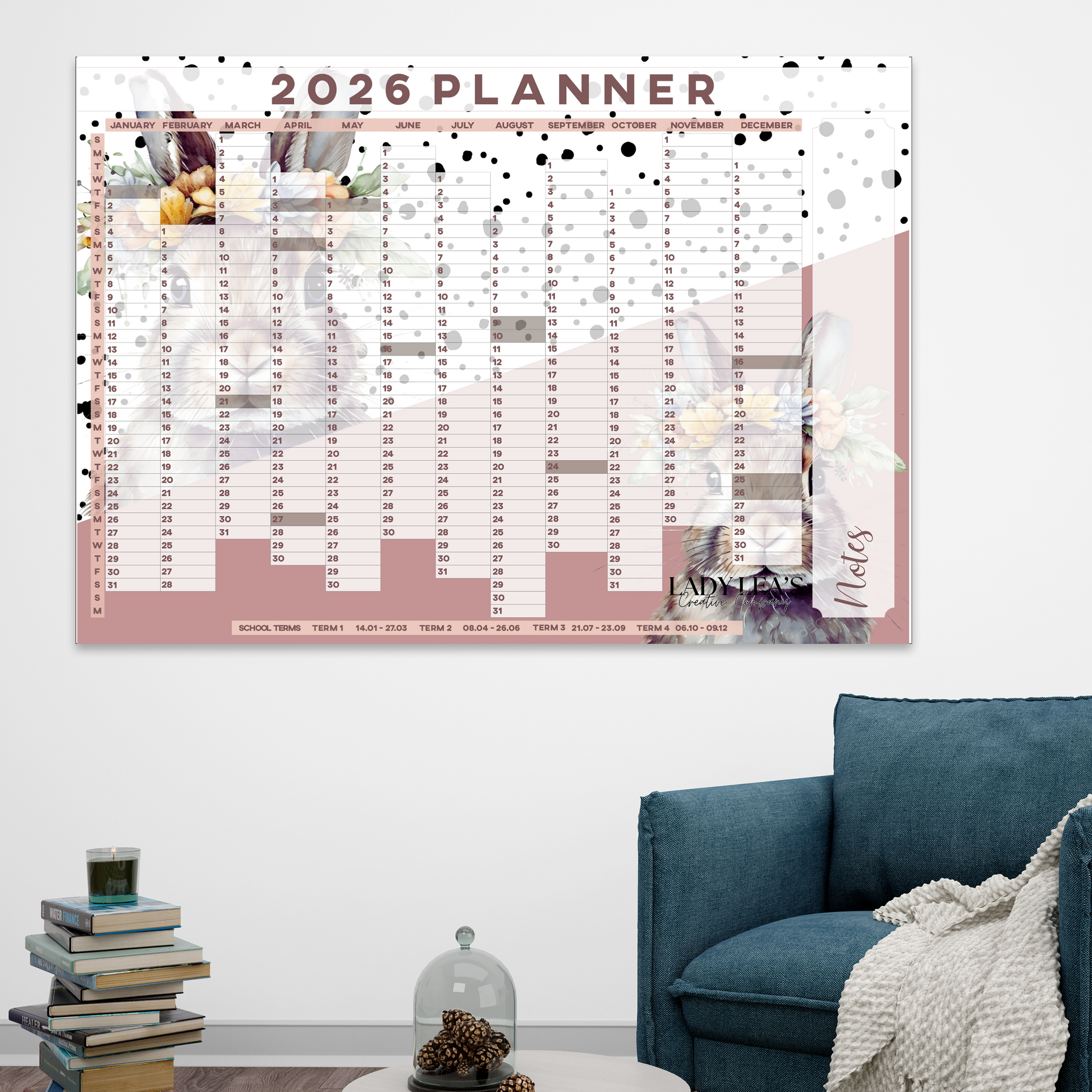 DOTTED BUNNY WALL CALENDAR 2026