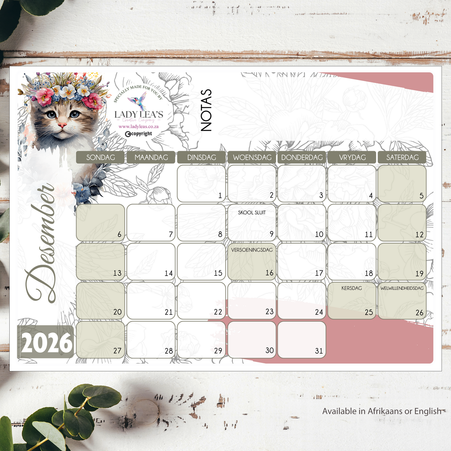 FLORAL KITTEN DESKPAD 2026