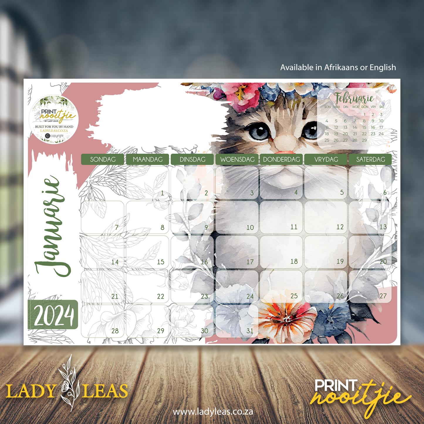 FLORAL KITTEN DESKPAD