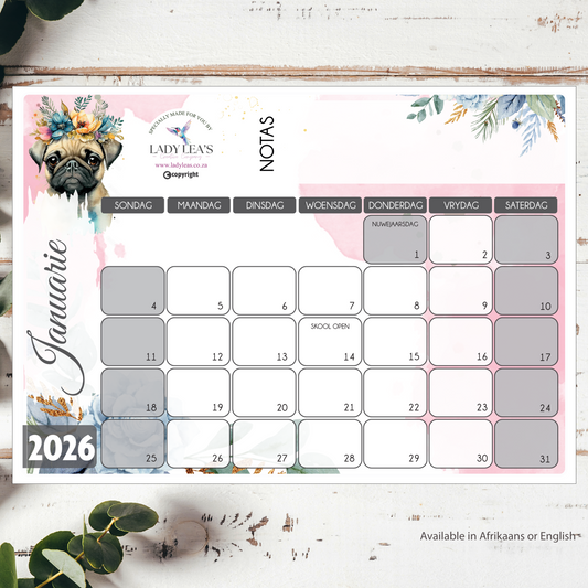 FLORAL PUG DESKPAD 2026