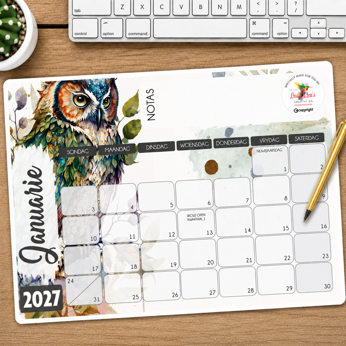 FLORAL OWL DESKPAD 2027