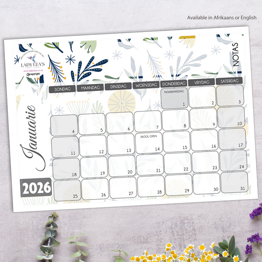 HAND DRAWN FLOWERS DESKPAD 2026