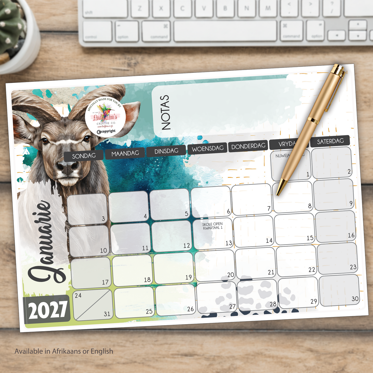 KUDU WATERCOLOR DESKPAD 2027