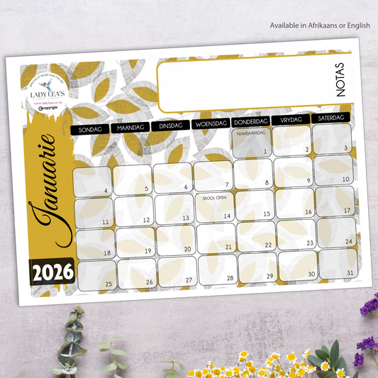 LINE DRAWN LEAVES MUSTARD DESKPAD 2026