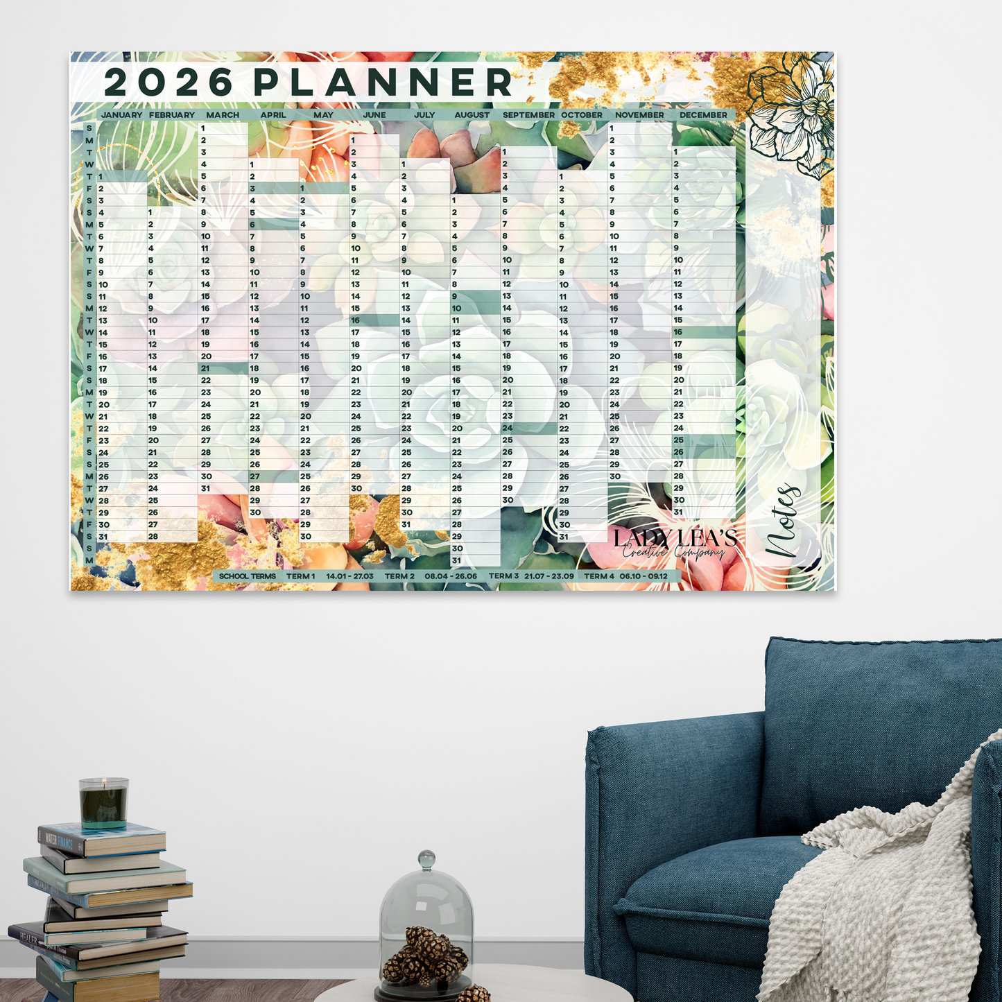 SUCCULENT WALL CALENDAR 2026