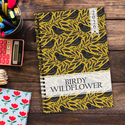 BIRDS PATTERN MUSTARD TEACHER PLANNER 2026