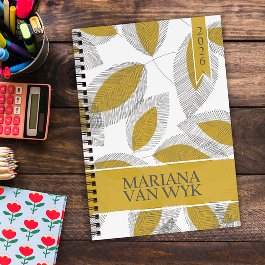 LINE DRAWN LEAVES MUSTARD TEACHER PLANNER 2026