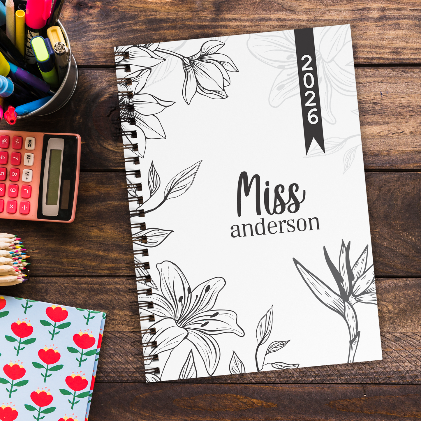 FLORAL COLORING TEACHER PLANNER 2026