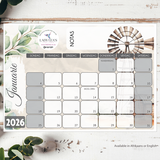 WATERCOLOR WINDPOMP AND EUCALYPTUS DESKPAD 2026