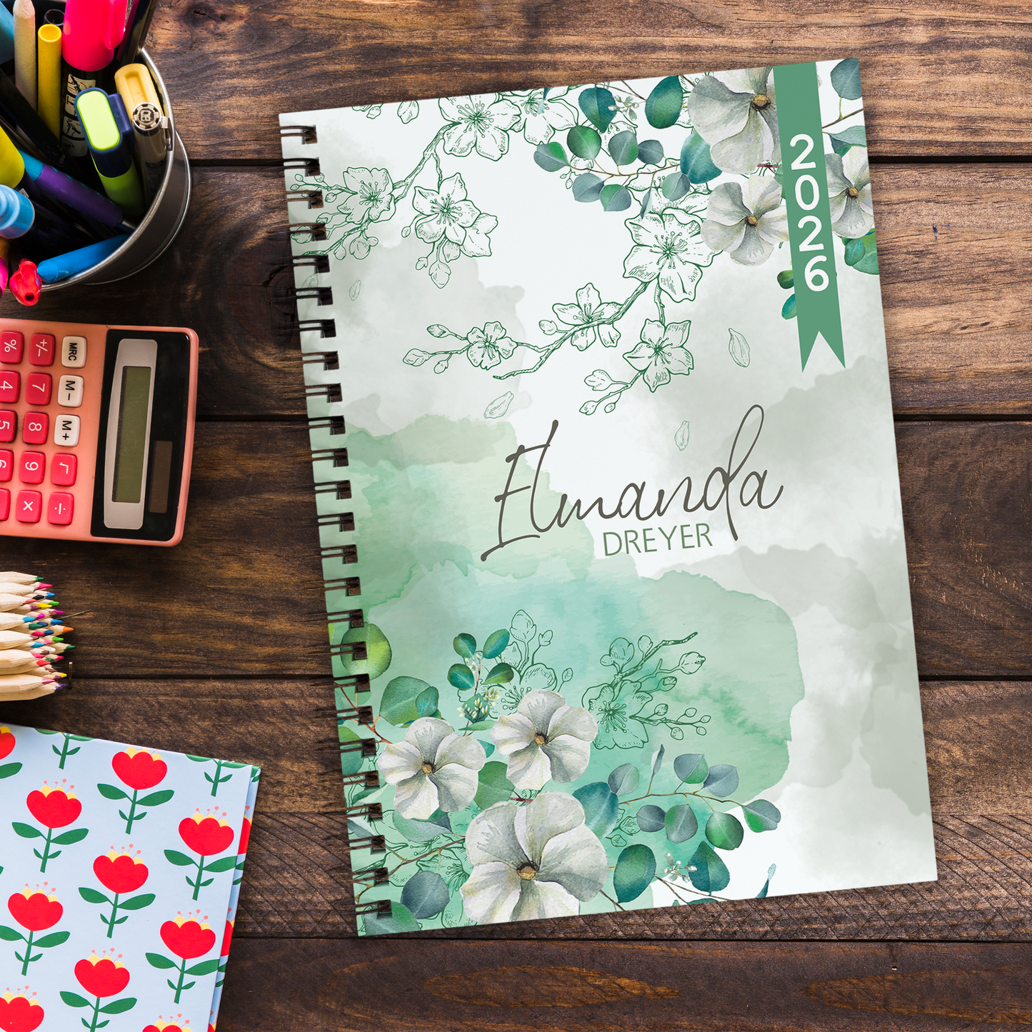 WHITE BLOSSOM LEAVES TEACHER PLANNER 2026