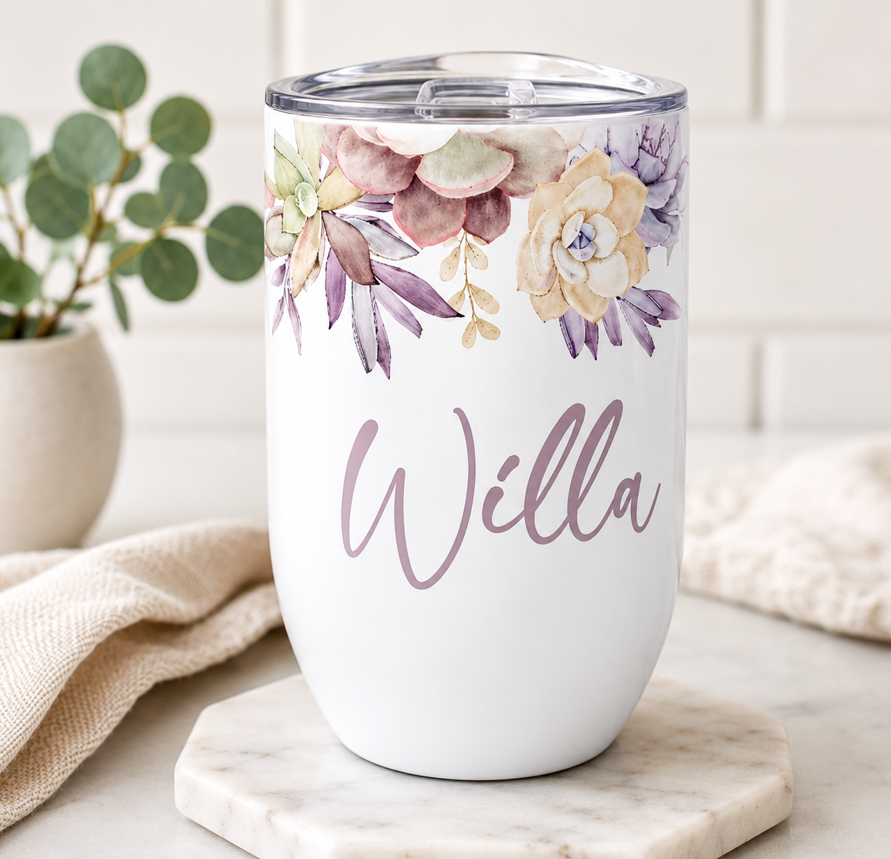 SUCCULENT PINK WINE TUMBLER