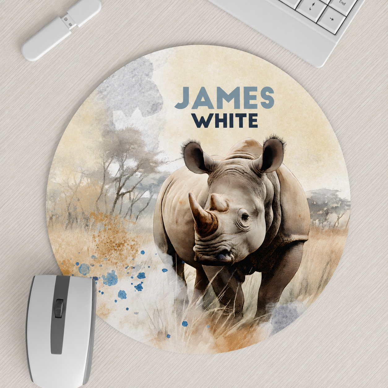 RHINO WATERCOLOR MOUSEPAD
