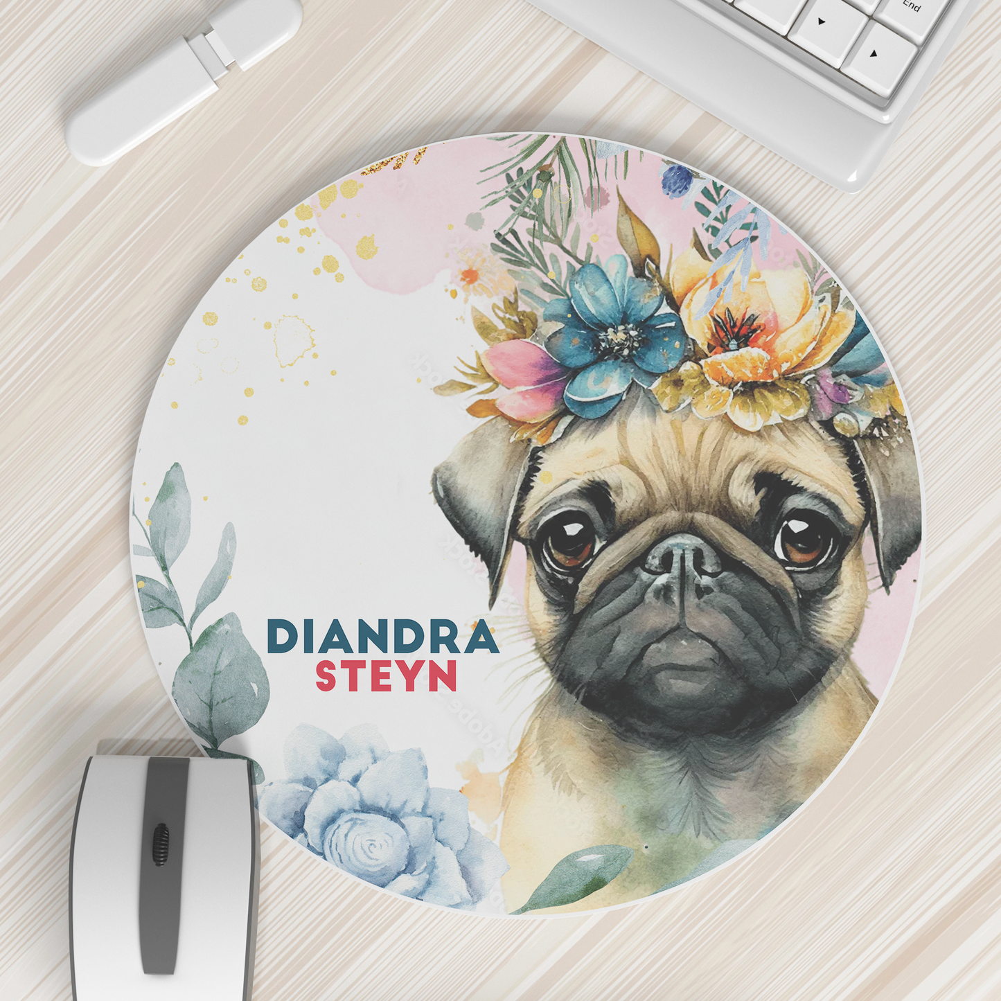 FLORAL PUG MOUSEPAD