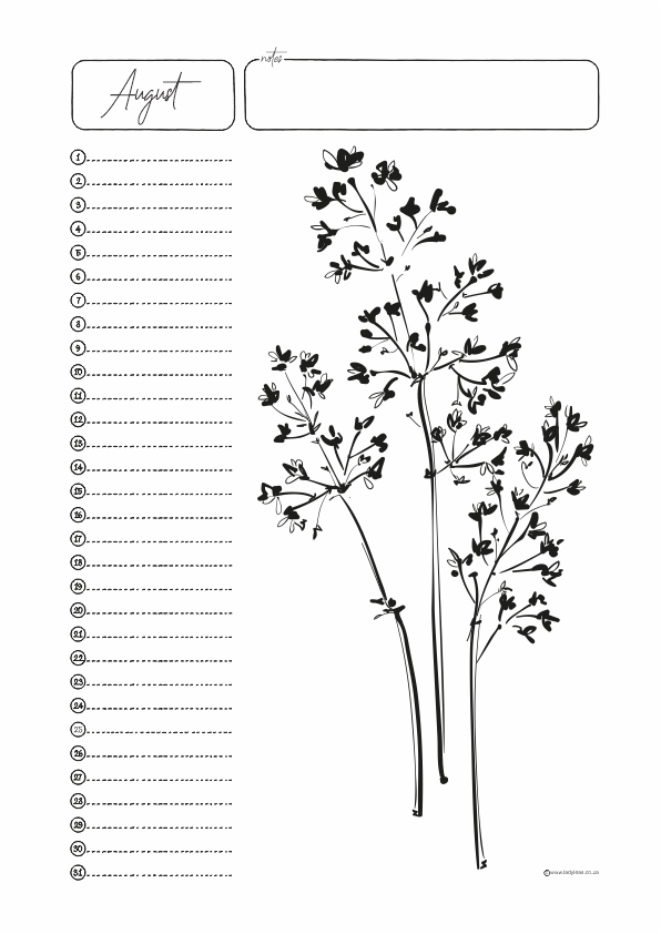 BOTAINICAL COLOURING BIRTHDAY CALENDAR