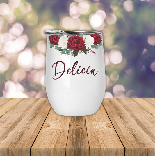 Christmas Rose Wine Tumbler