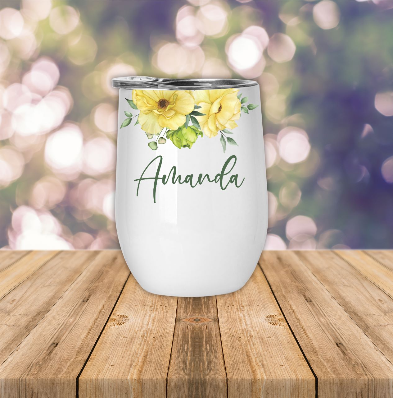 Yellow Floral Wine Tumbler