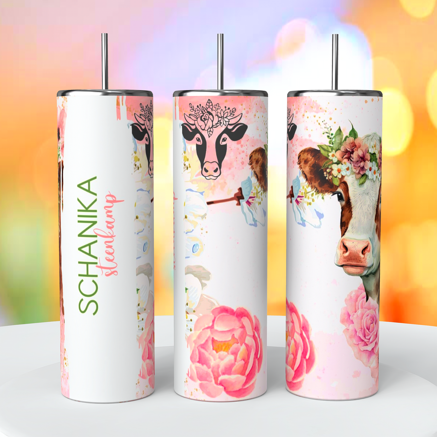 Floral Cow Skinny Tumbler