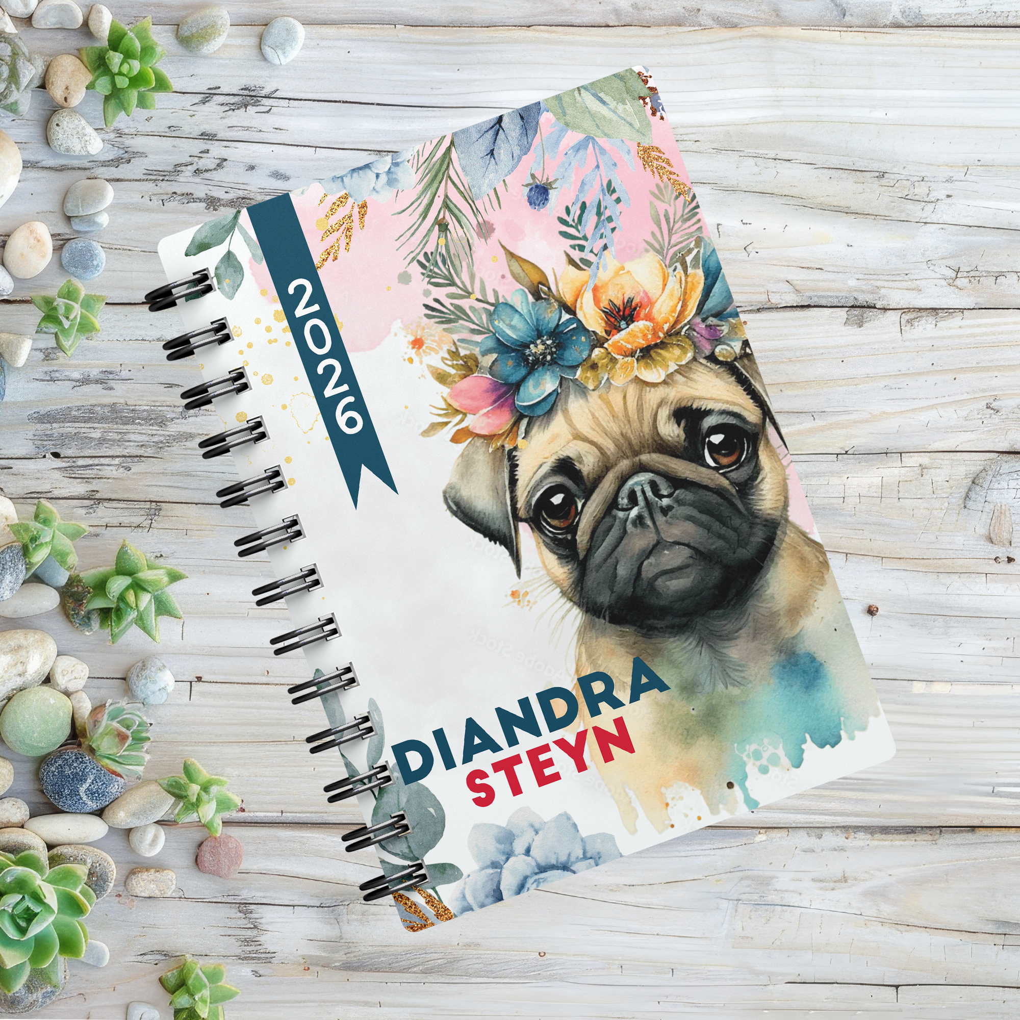 FLORAL PUG 1 DAY DIARY 2026