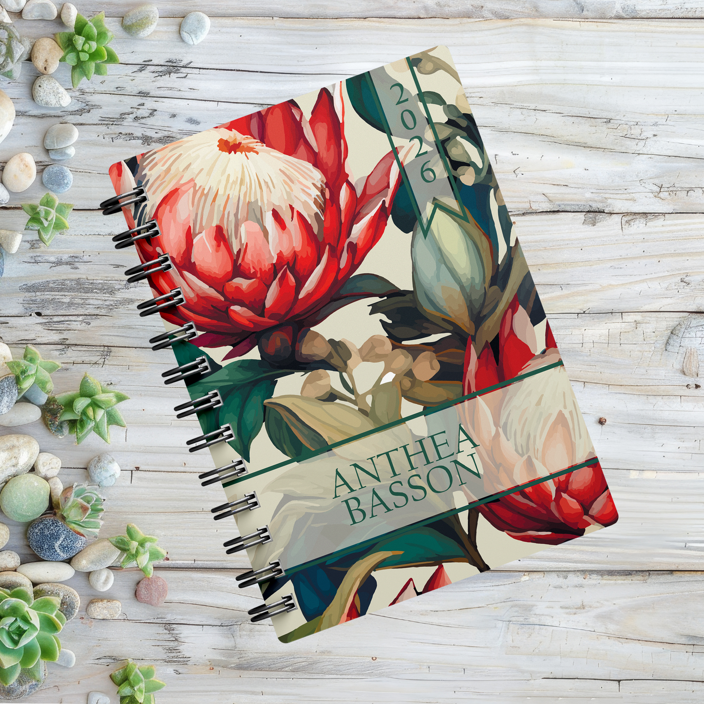 PROTEA BURGANDY GREEN 1 DAY DIARY 2026