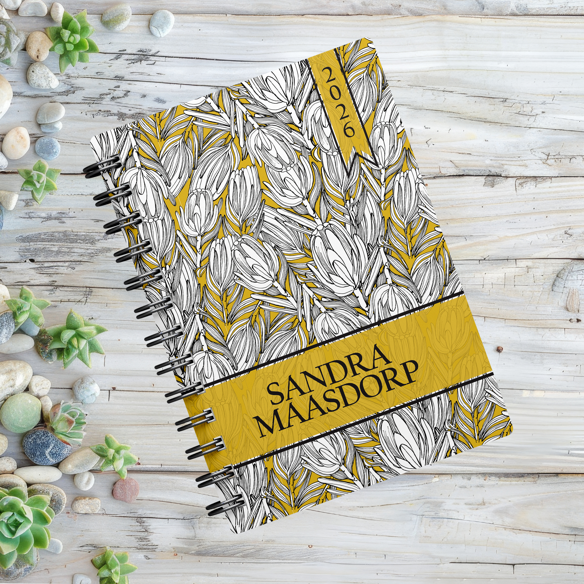 PROTEA YELLOW OUTLINE 1 DAY DIARY 2026