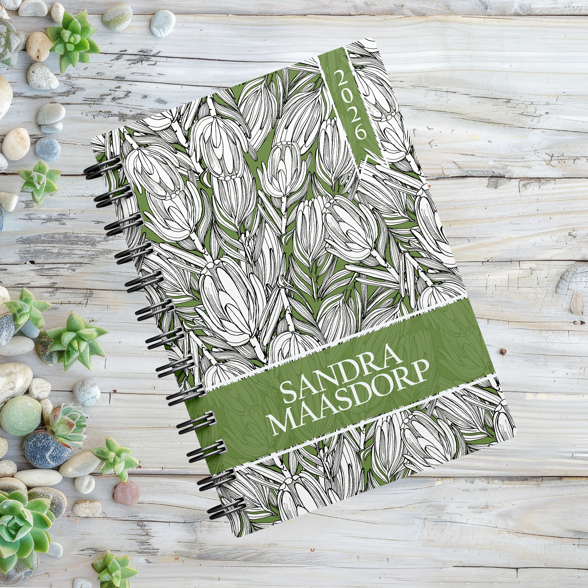 PROTEA GREEN OUTLINE 1 DAY DIARY 2026