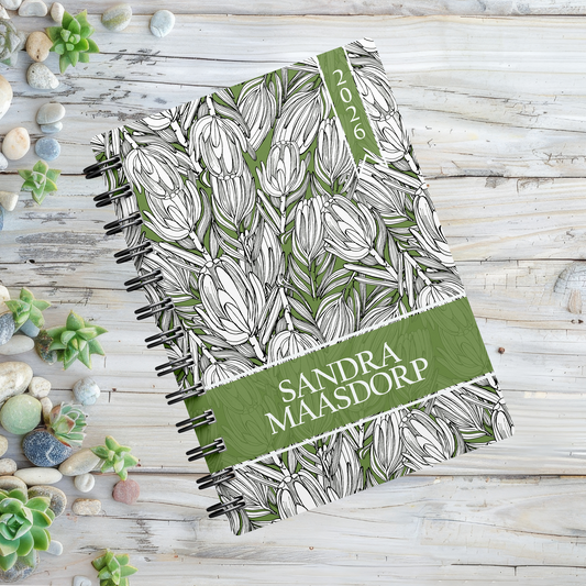 PROTEA GREEN OUTLINE 1 DAY DIARY 2026