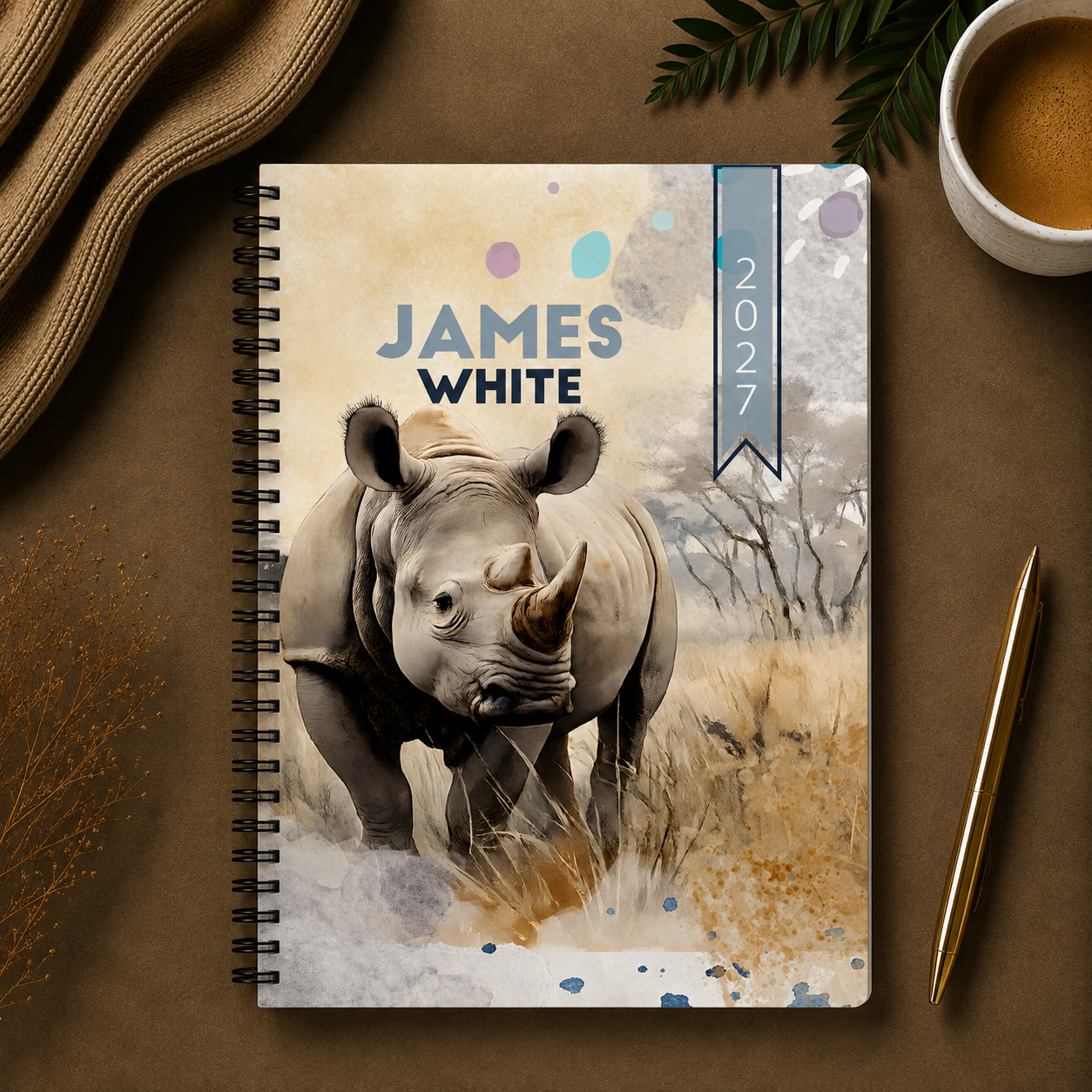 RHINO WATERCOLOR 1 DAY DIARY 2027