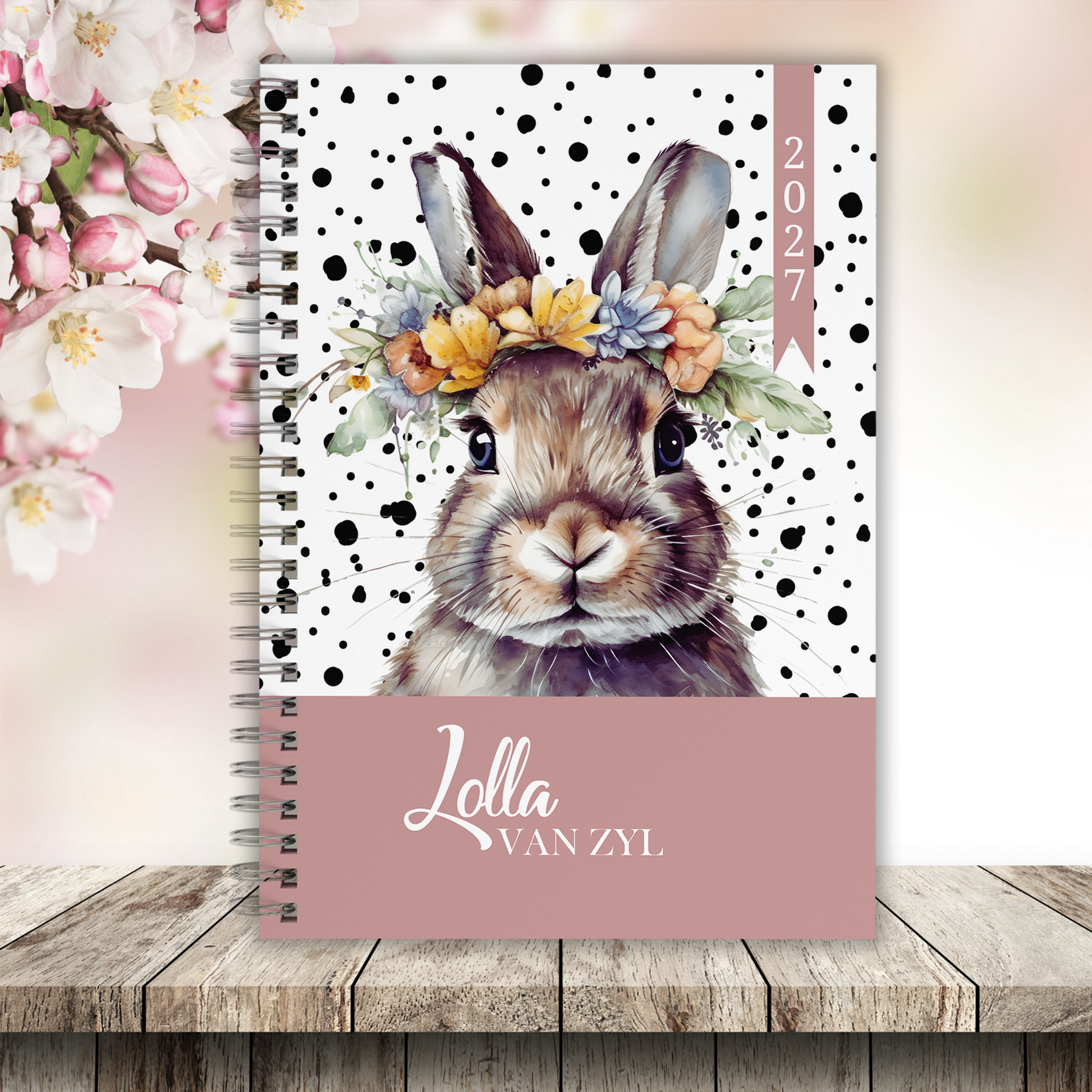 Custom cover diary  with Dotted Bunny 2027 Diary
