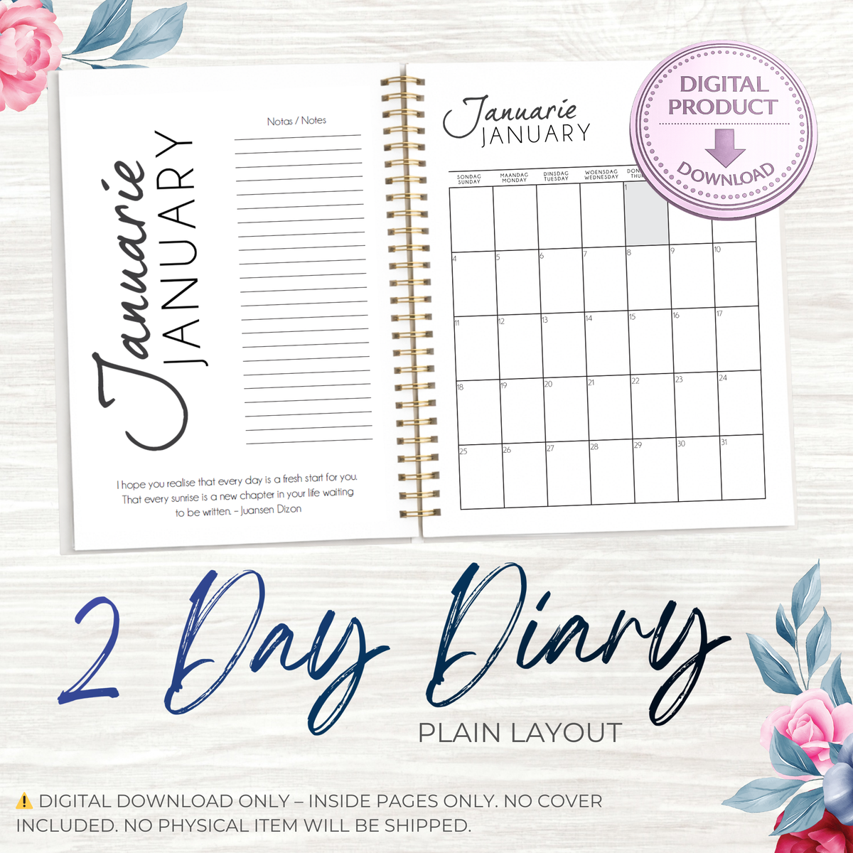 2 DAY DIARY (PLAIN LAYOUT) _ DIGITAL DOWNLOAD – Lady Lea's Creative Co.