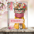 Custom cover diary  with a cat illustration wearing glasses and a scarf 2027 Diary
