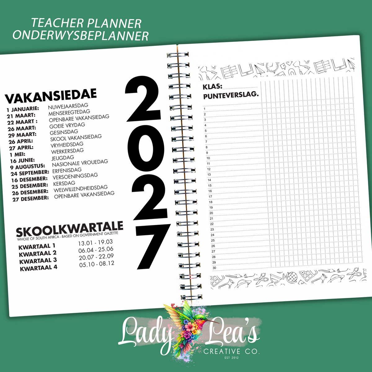 WHITE BLOSSOM LEAVES TEACHER PLANNER 2027