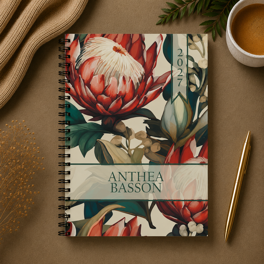 PROTEA BURGANDY GREEN 1 DAY DIARY 2027