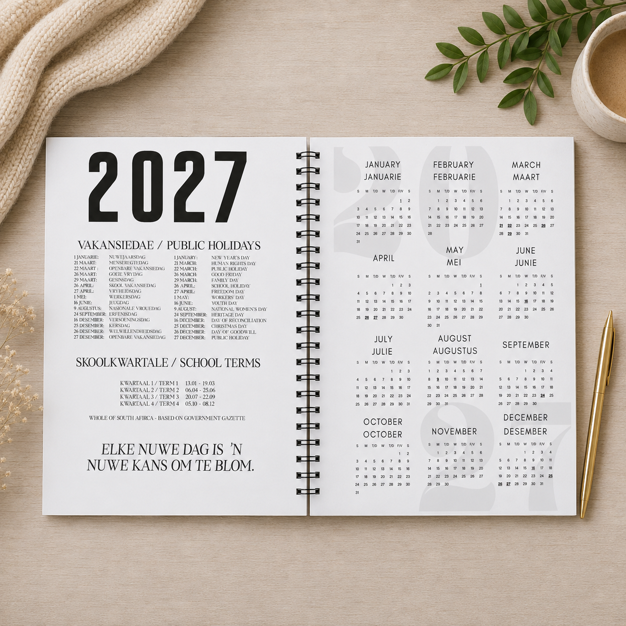 BLACK LEAVES 1 DAY DIARY 2027