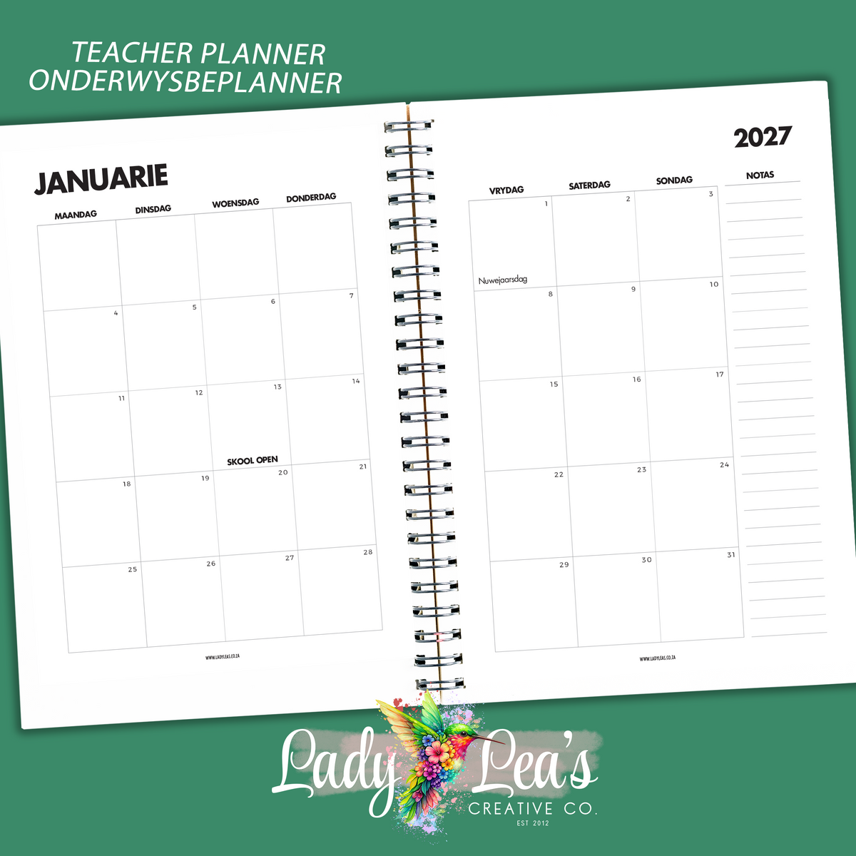 WHITE BLOSSOM LEAVES TEACHER PLANNER 2027