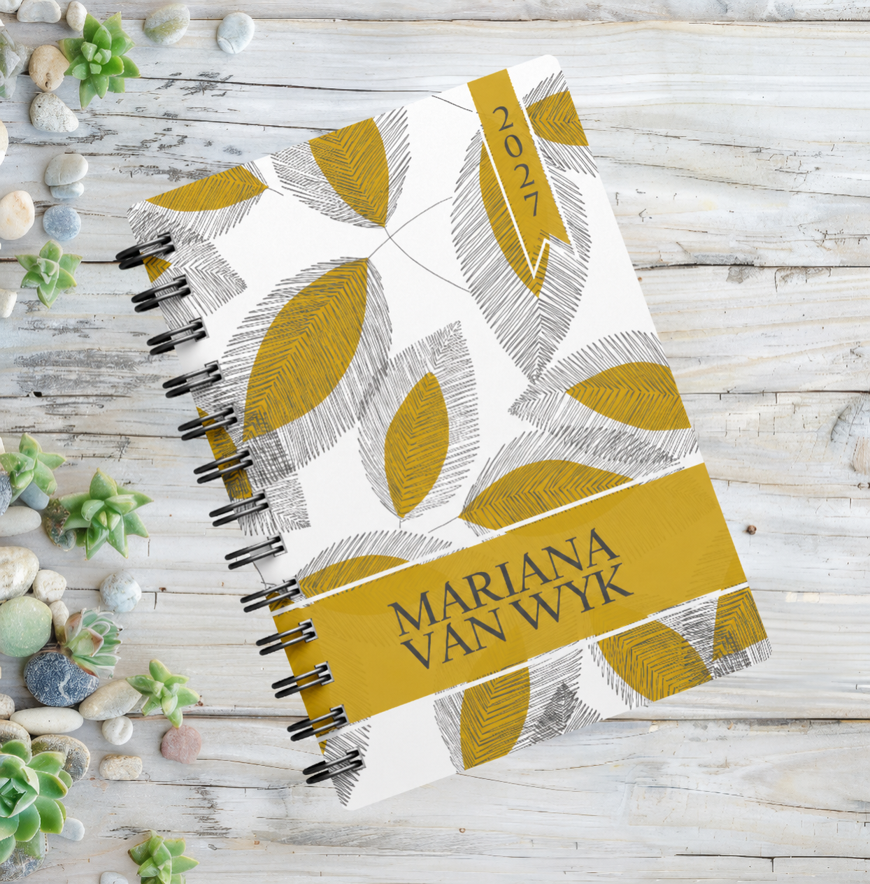 LINE DRAWN LEAVES MUSTARD 1 DAY DIARY 2027