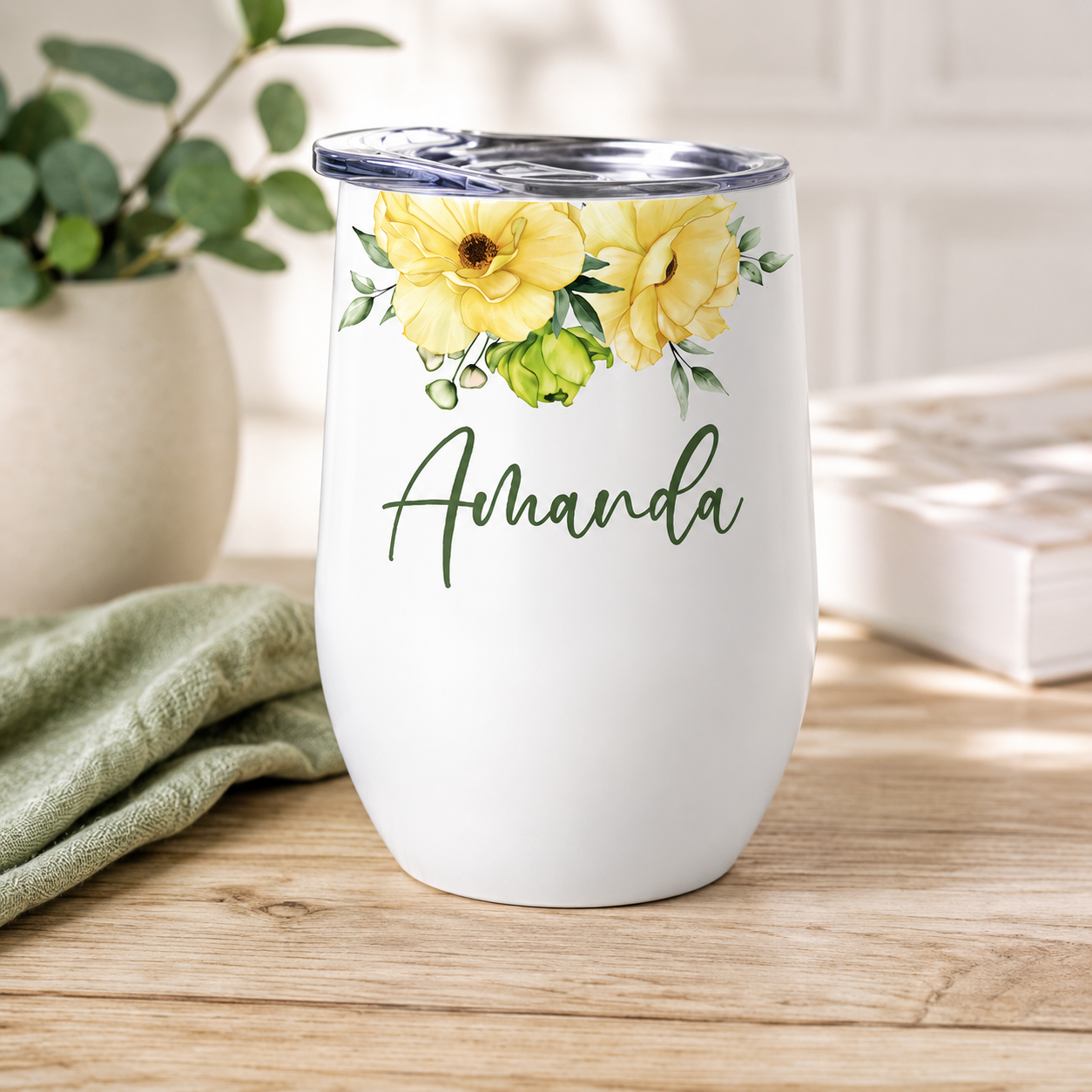 YELLOW FLORAL WINE TUMBLER