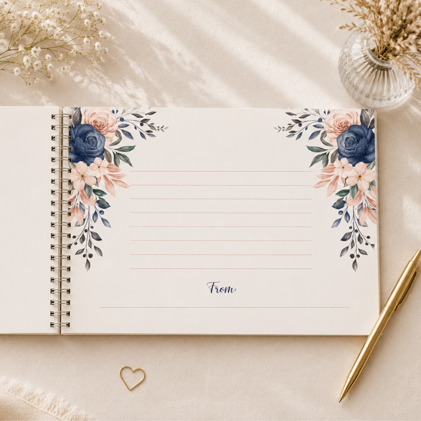 BLUE FLORAL ROSE WEDDING GUESTBOOK