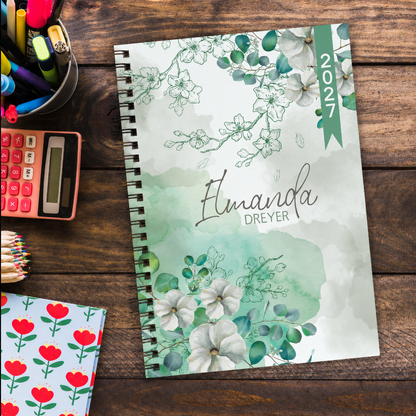 WHITE BLOSSOM LEAVES TEACHER PLANNER 2027