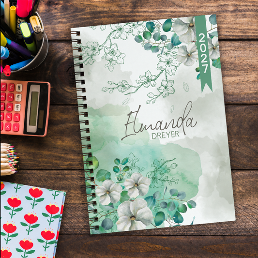 WHITE BLOSSOM LEAVES TEACHER PLANNER 2027