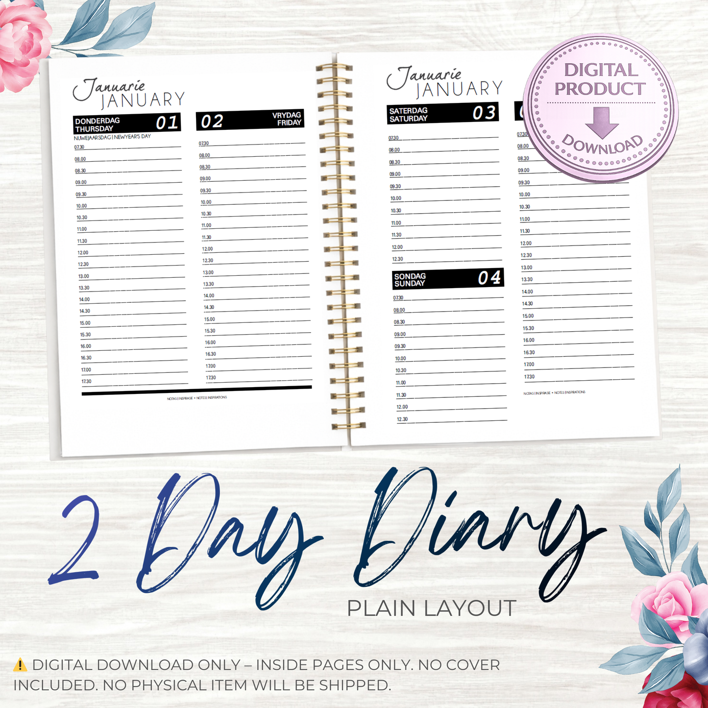 2 DAY DIARY (PLAIN LAYOUT) _ DIGITAL DOWNLOAD