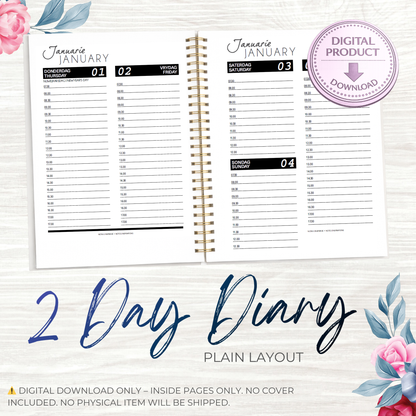 2 DAY DIARY (PLAIN LAYOUT) _ DIGITAL DOWNLOAD