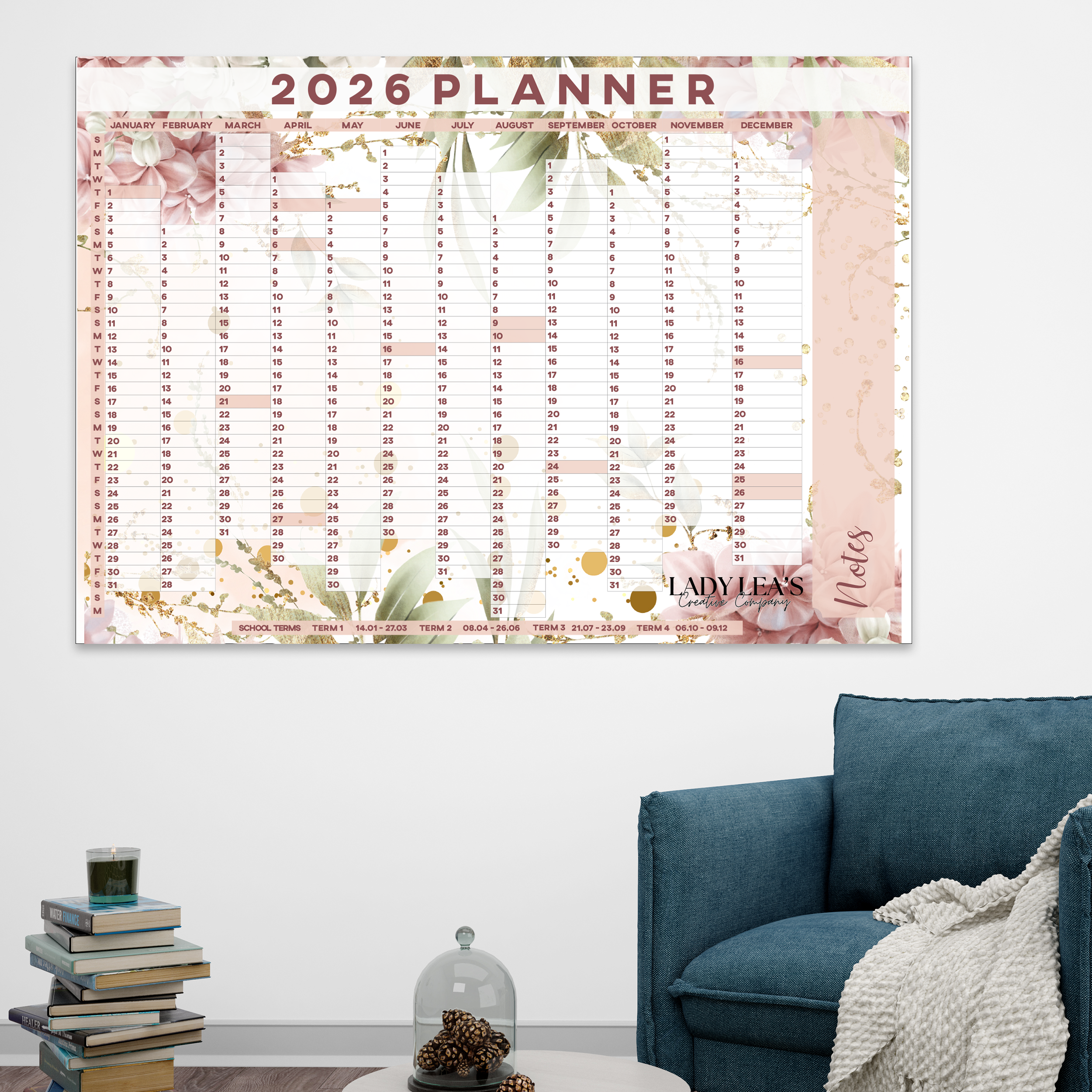 FINE FLORAL BLUSH WALL CALENDAR 2026